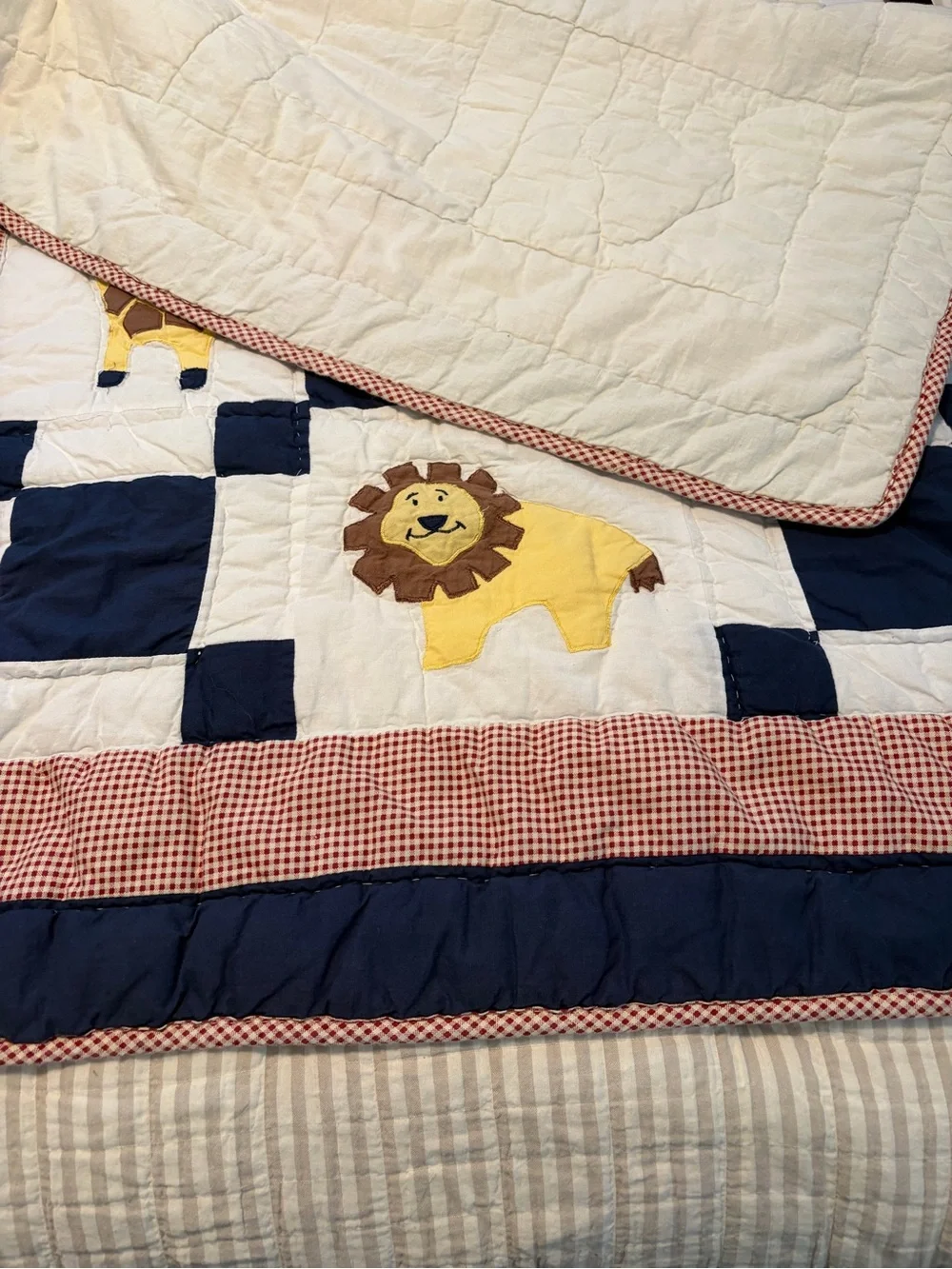 Nursery Animal Patchwork Comforter - Navy, White, Yellow, Green